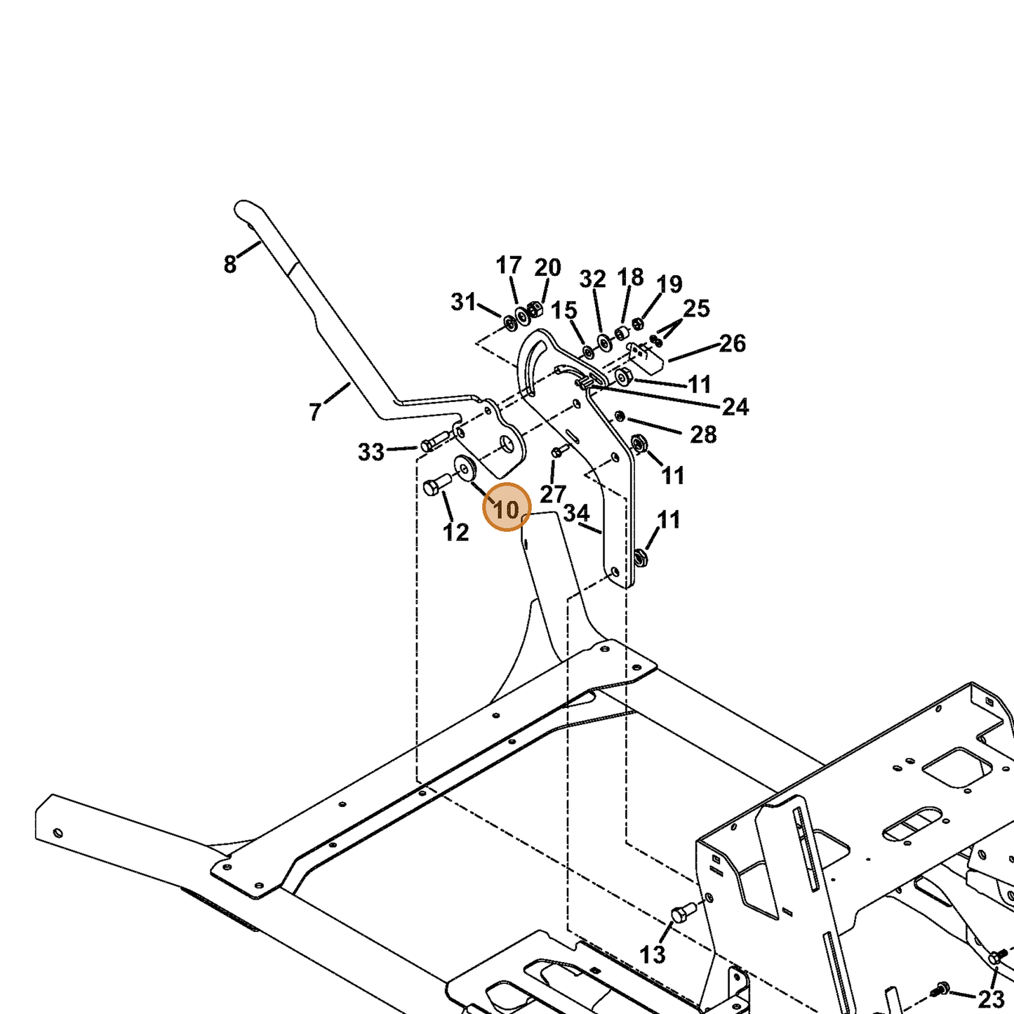 Grasshopper part 884025 — IPL diagram snippet (6x zoom, amber highlight)