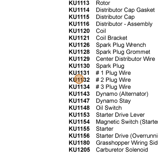 Grasshopper part KU1132 — IPL diagram snippet (6x zoom, amber highlight)