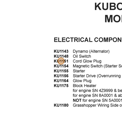Grasshopper part KU1151 — IPL diagram snippet (6x zoom, amber highlight)