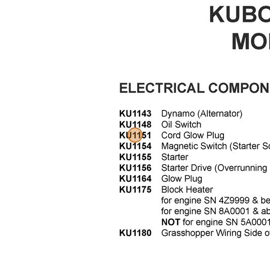 Grasshopper part KU1151 — IPL diagram snippet (6x zoom, amber highlight)