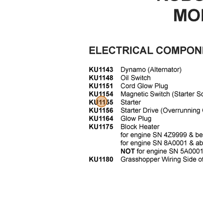 Grasshopper part KU1155 — IPL diagram snippet (6x zoom, amber highlight)