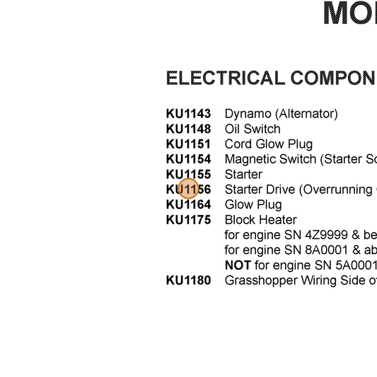 Grasshopper part KU1156 — IPL diagram snippet (6x zoom, amber highlight)