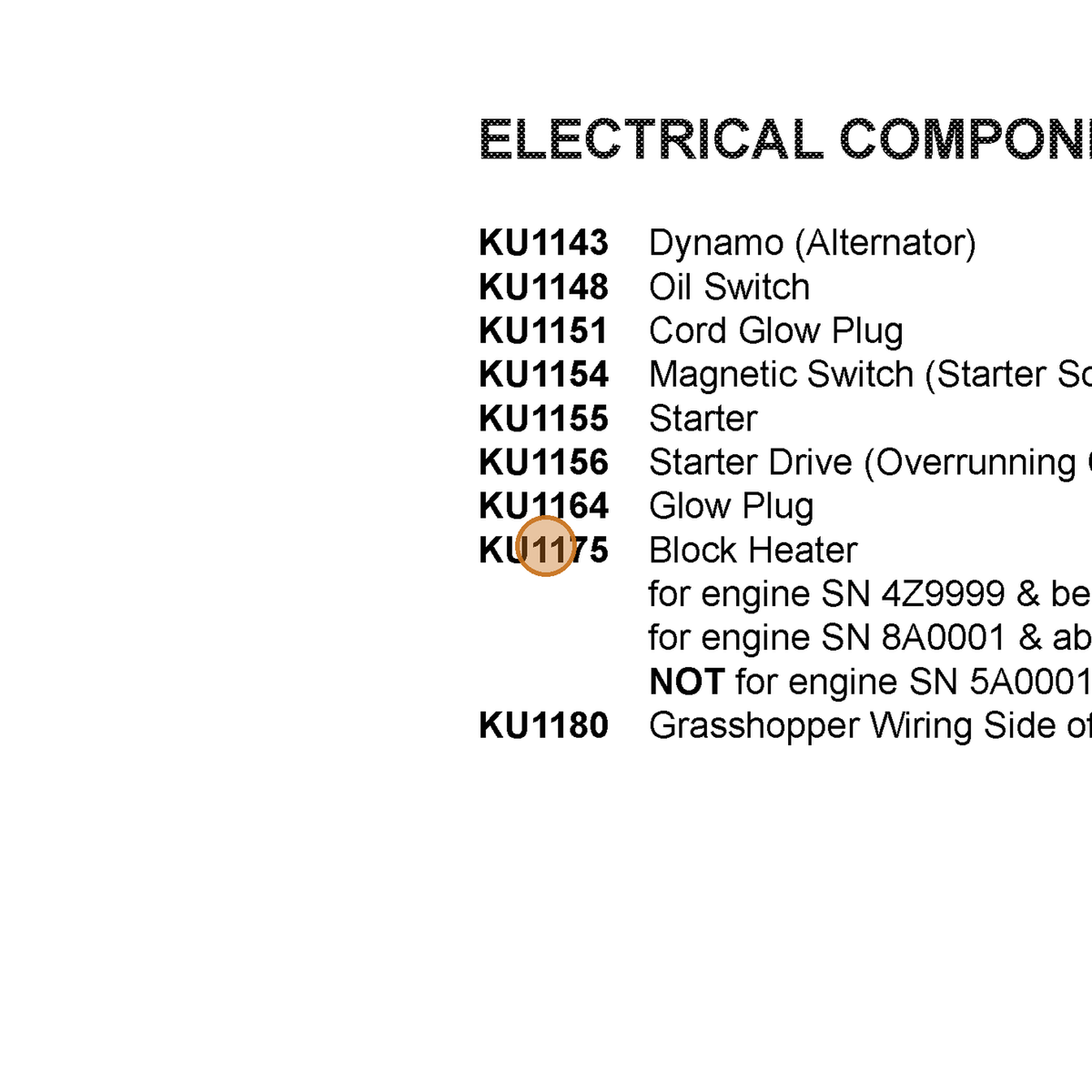 Grasshopper part KU1175 — IPL diagram snippet (6x zoom, amber highlight)