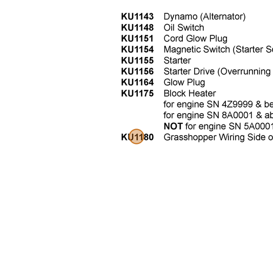 Grasshopper part KU1180 — IPL diagram snippet (6x zoom, amber highlight)