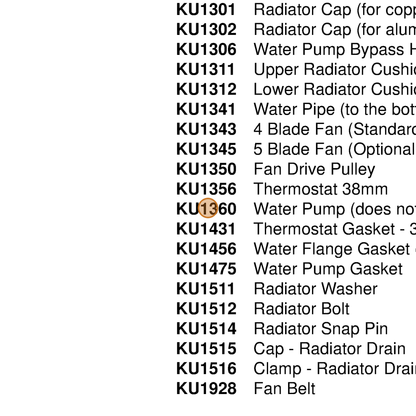 Grasshopper part KU1360 — IPL diagram snippet (6x zoom, amber highlight)
