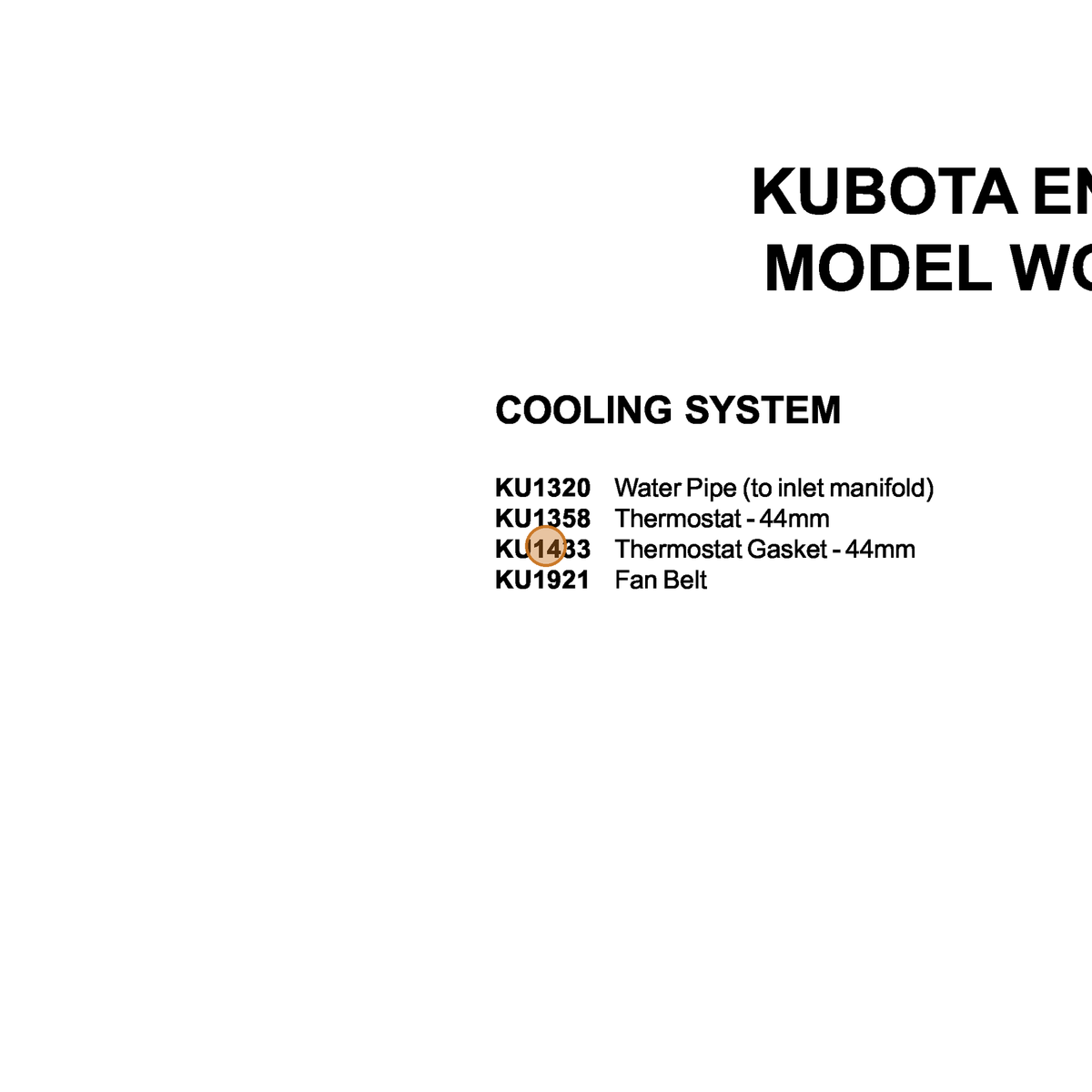 Grasshopper part KU1433 — IPL diagram snippet (6x zoom, amber highlight)
