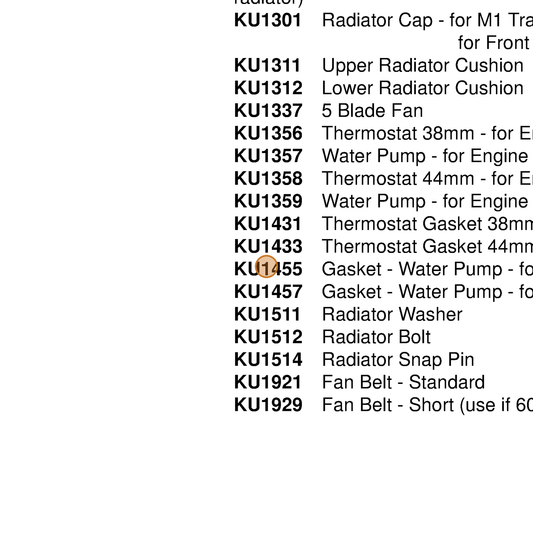 Grasshopper part KU1455 — IPL diagram snippet (6x zoom, amber highlight)