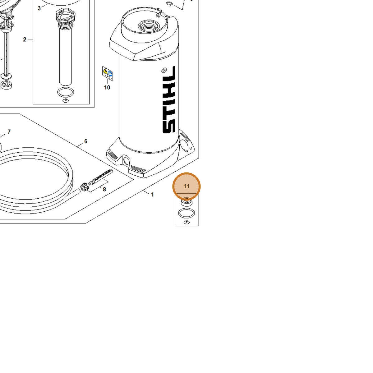 STIHL part 0000-007-1601 — IPL diagram snippet (6x zoom, amber highlight)