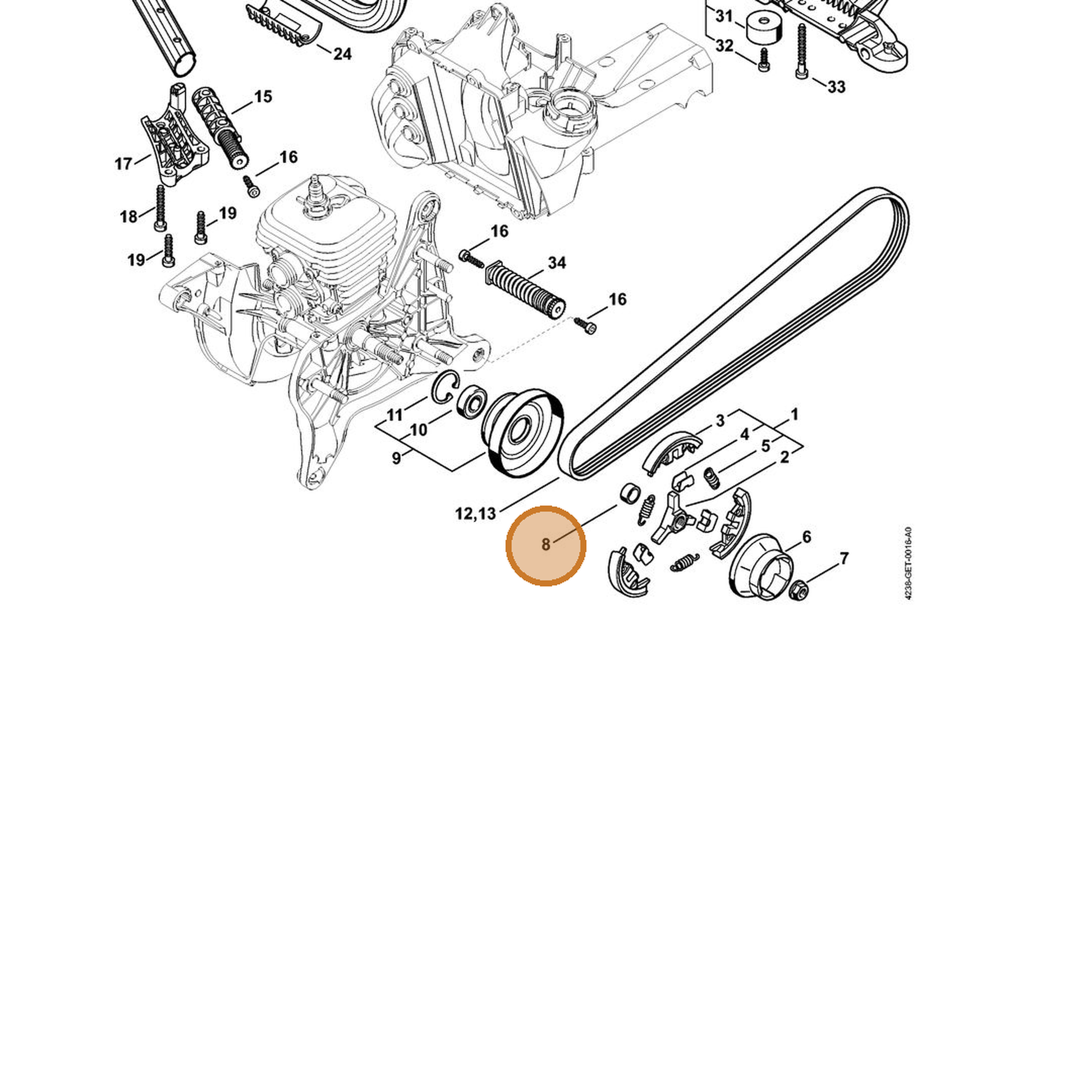 STIHL part 0000-036-0200 — IPL diagram snippet (6x zoom, amber highlight)