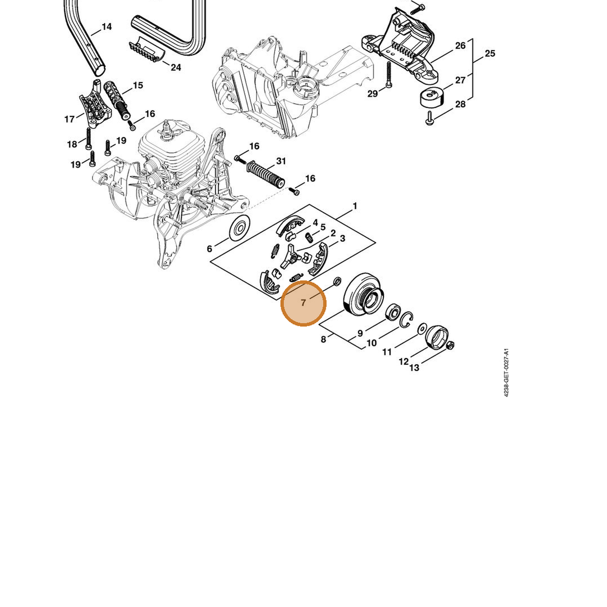 STIHL part 0000-036-0210 — IPL diagram snippet (6x zoom, amber highlight)