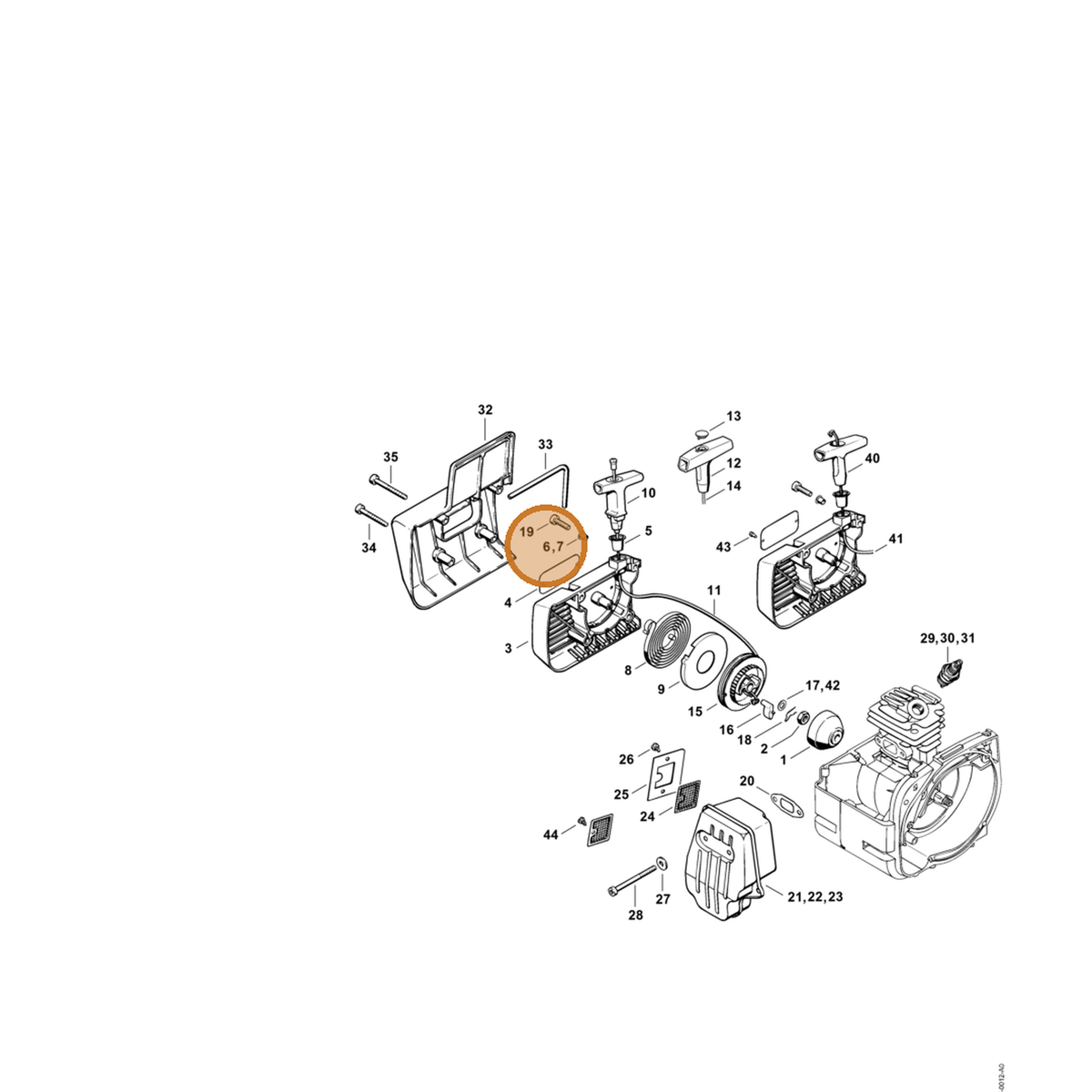 STIHL part 0000-084-0700 — IPL diagram snippet (6x zoom, amber highlight)