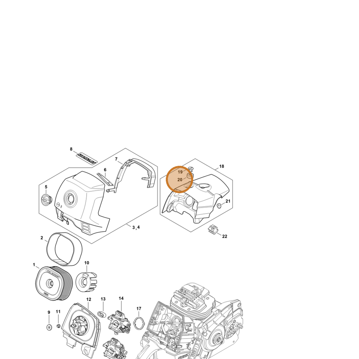 STIHL part 0000-084-6900 — IPL diagram snippet (6x zoom, amber highlight)