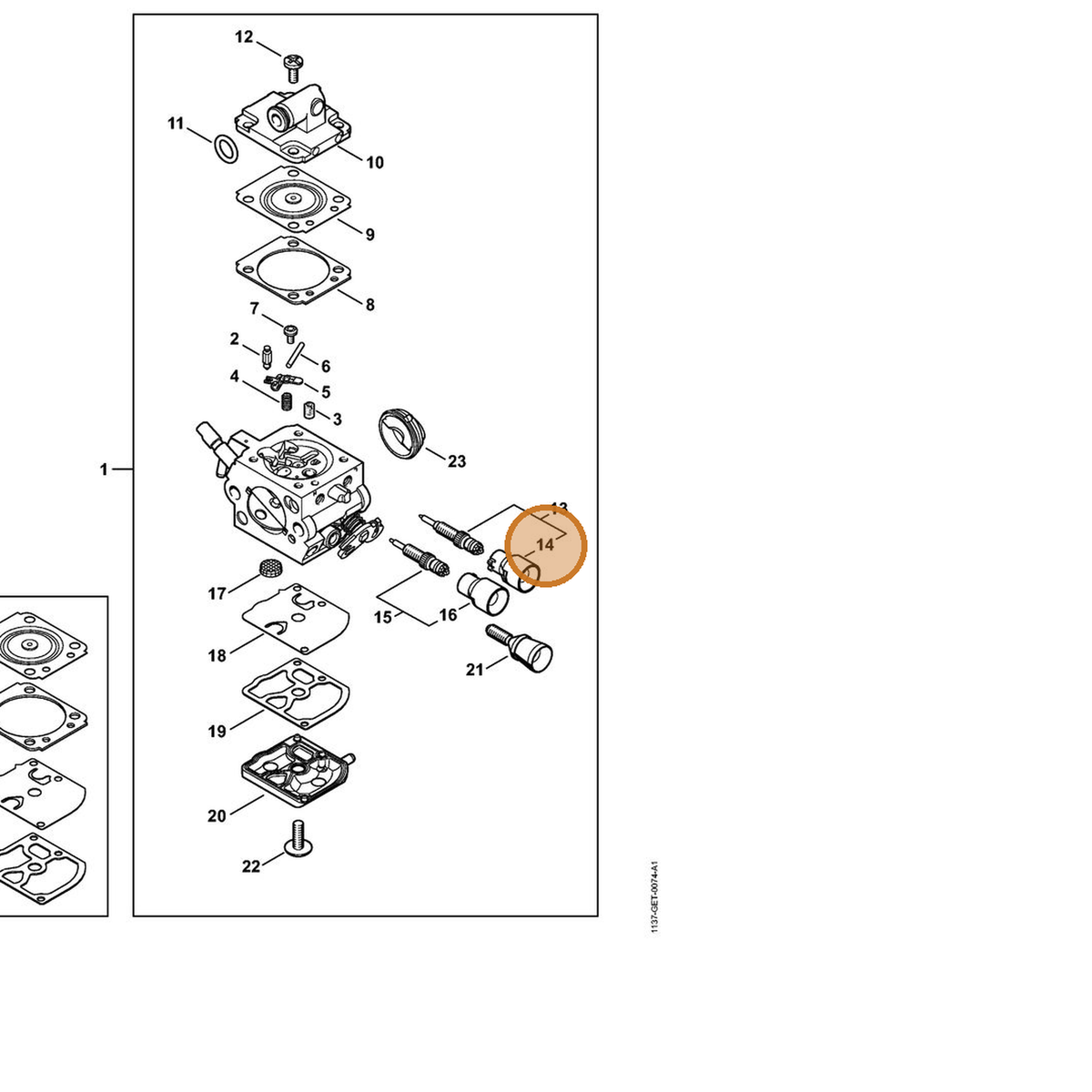 STIHL part 0000-121-2708 — IPL diagram snippet (6x zoom, amber highlight)