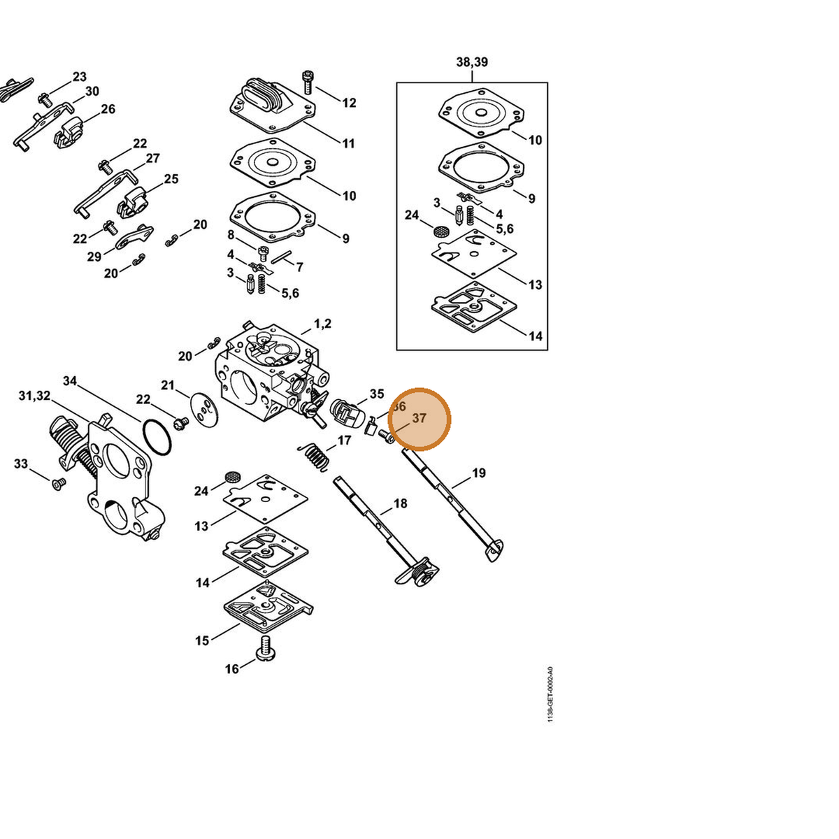 STIHL part 0000-122-7102 — IPL diagram snippet (6x zoom, amber highlight)