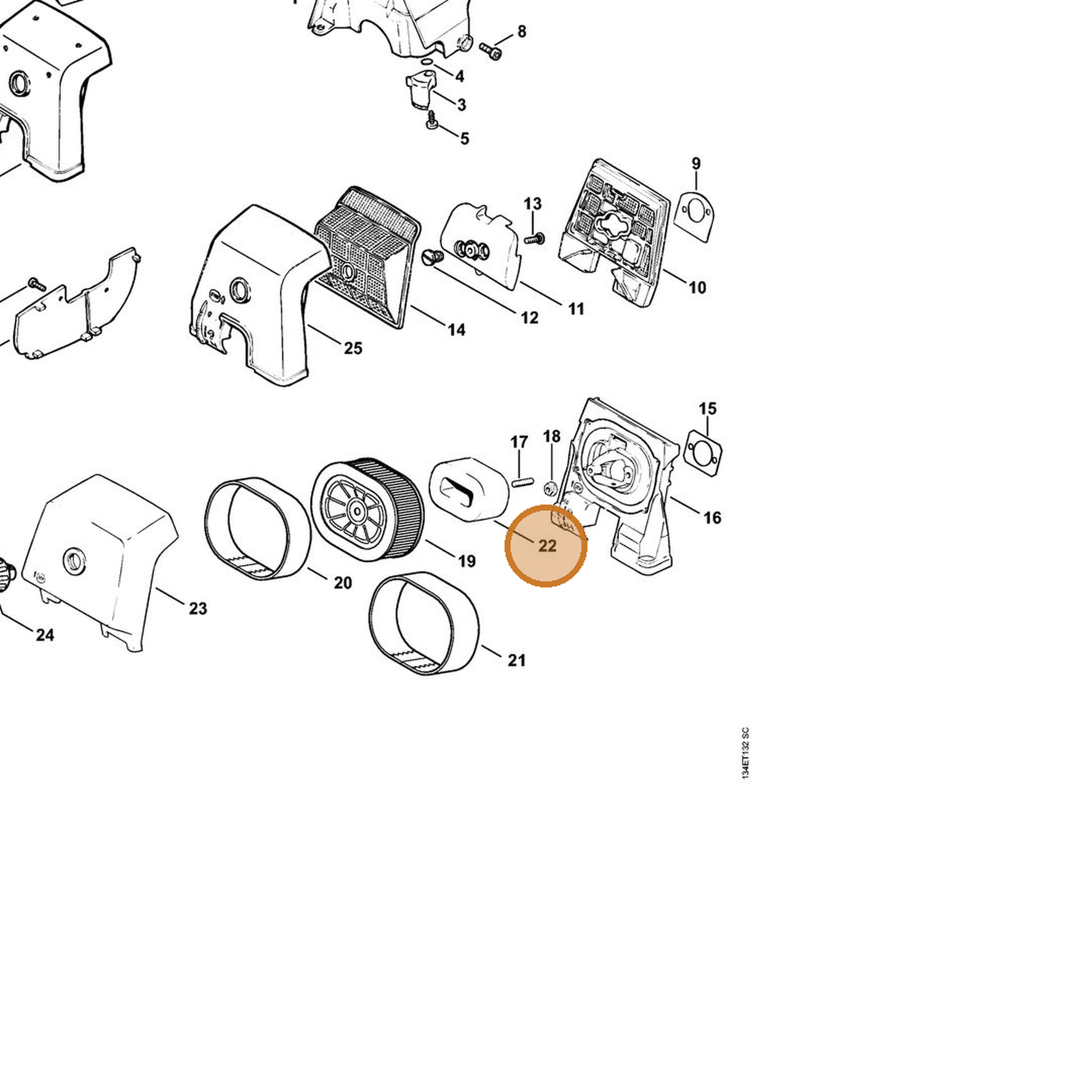 STIHL part 0000-124-0800 — IPL diagram snippet (6x zoom, amber highlight)