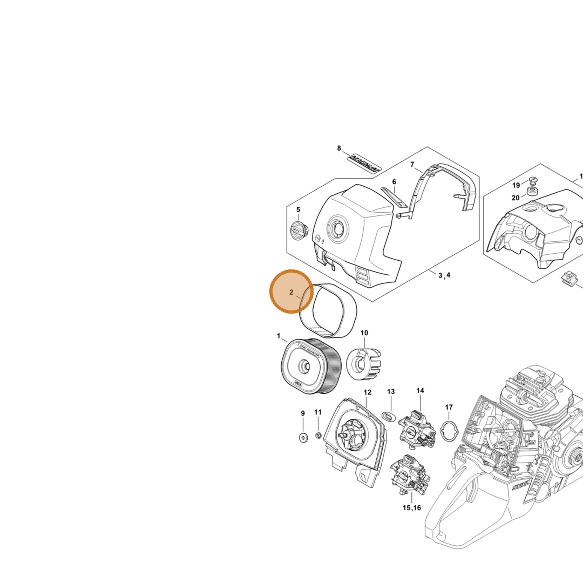 STIHL part 0000-141-0602 — IPL diagram snippet (6x zoom, amber highlight)