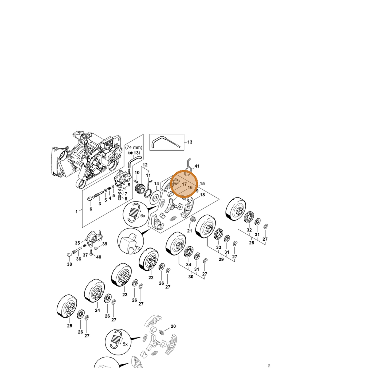 STIHL part 0000-162-3001 — IPL diagram snippet (6x zoom, amber highlight)