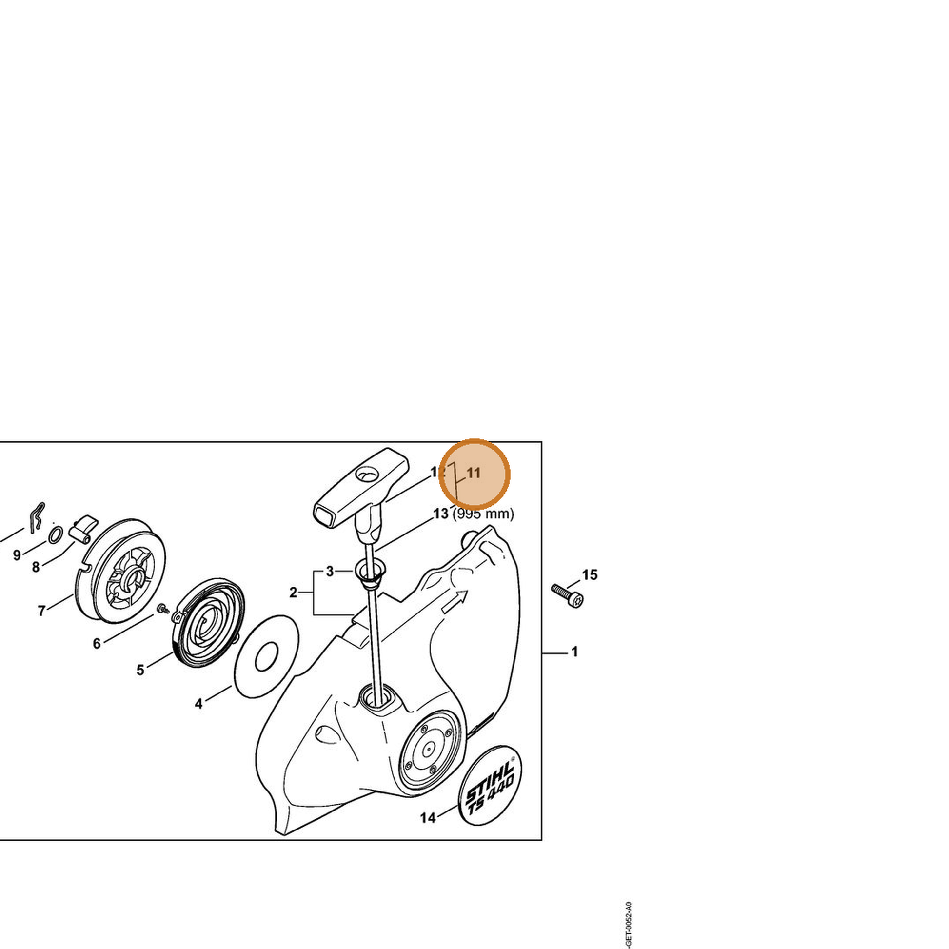 STIHL part 0000-190-3500 — IPL diagram snippet (6x zoom, amber highlight)