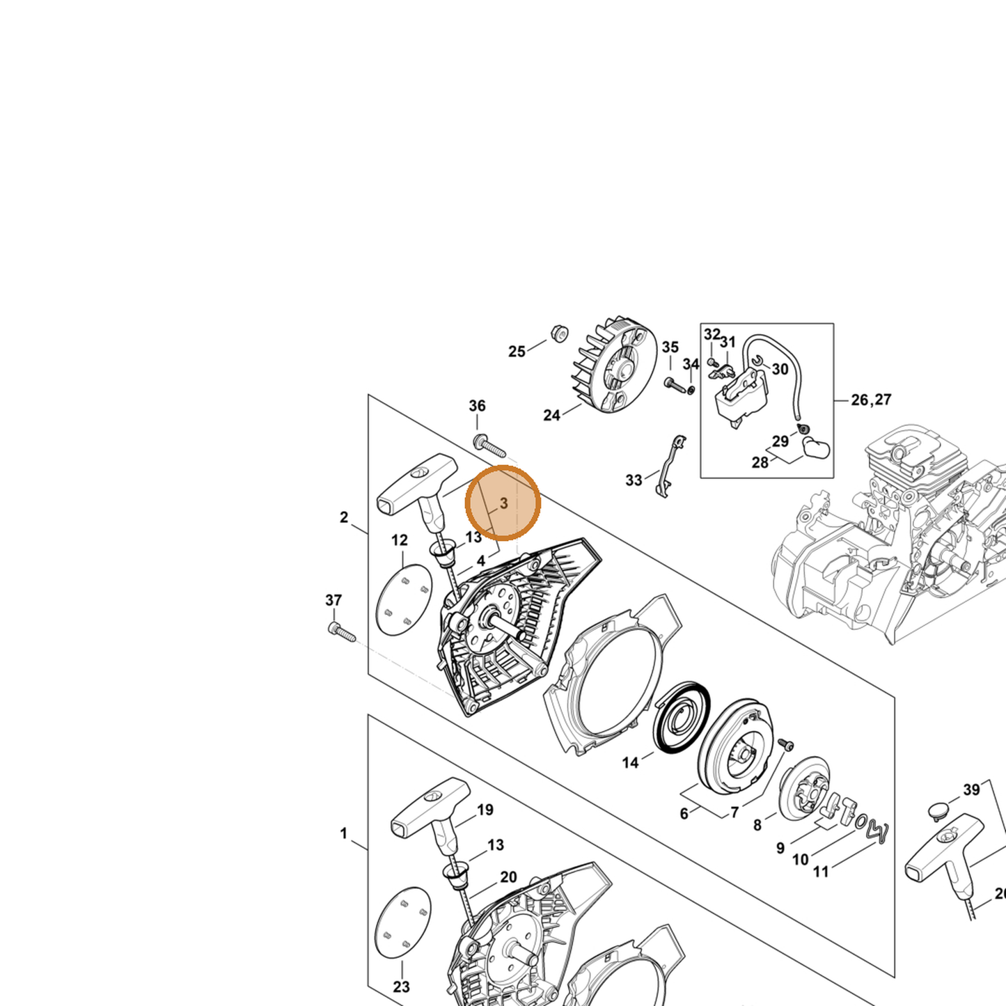 STIHL part 0000-190-3504 — IPL diagram snippet (6x zoom, amber highlight)