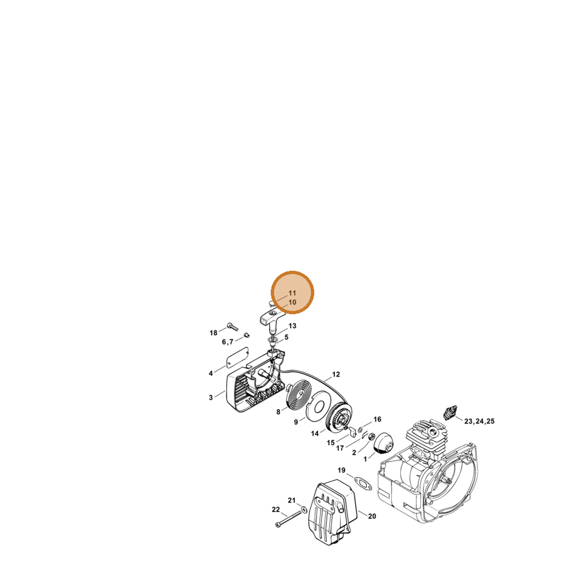 STIHL part 0000-195-7000 — IPL diagram snippet (6x zoom, amber highlight)
