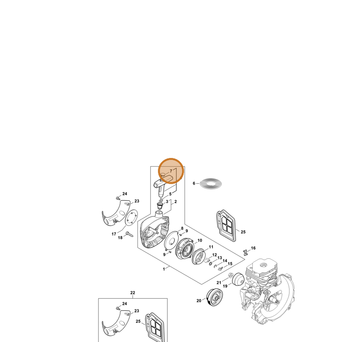 STIHL part 0000-195-7003 — IPL diagram snippet (6x zoom, amber highlight)