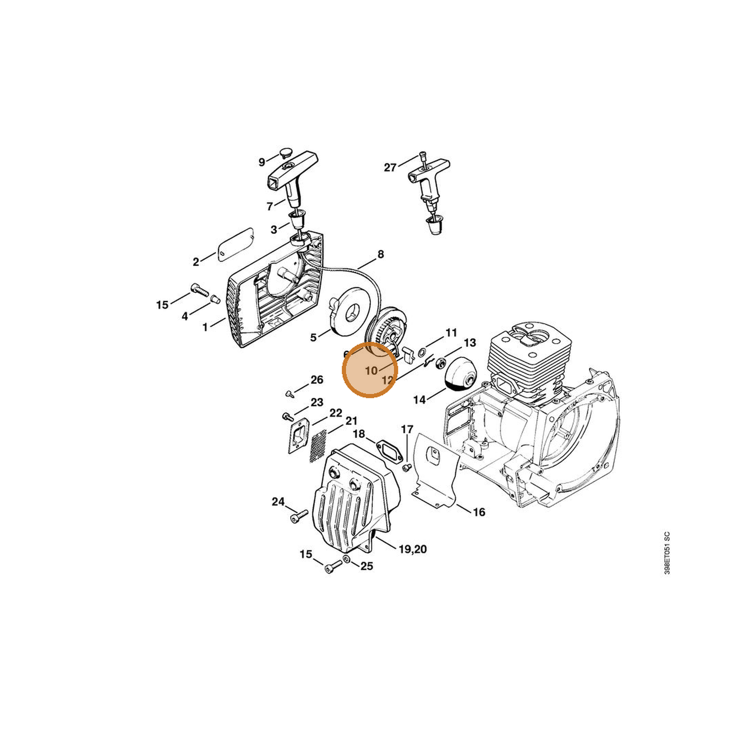 STIHL part 0000-195-7200 — IPL diagram snippet (6x zoom, amber highlight)