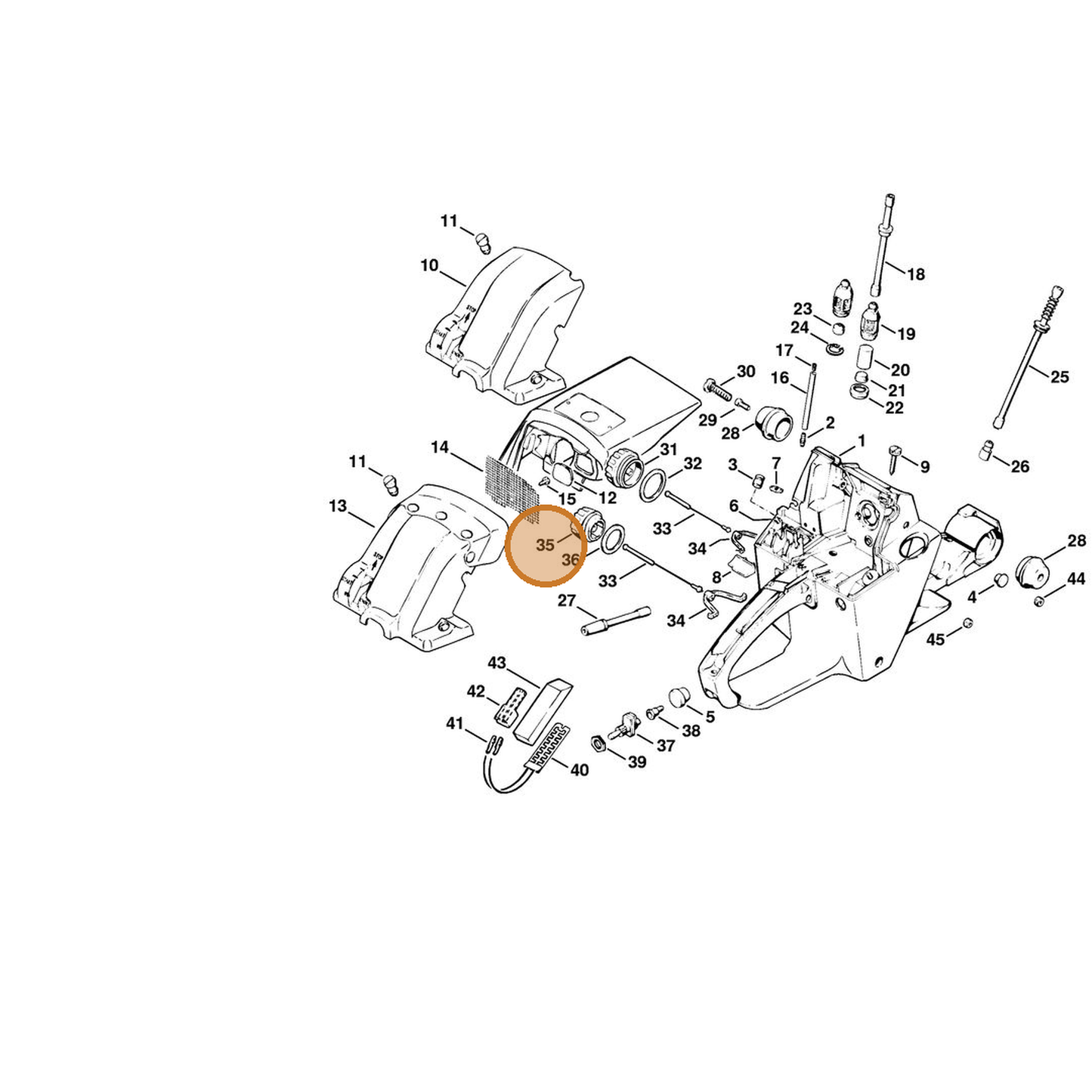 STIHL part 0000-350-0510 — IPL diagram snippet (6x zoom, amber highlight)