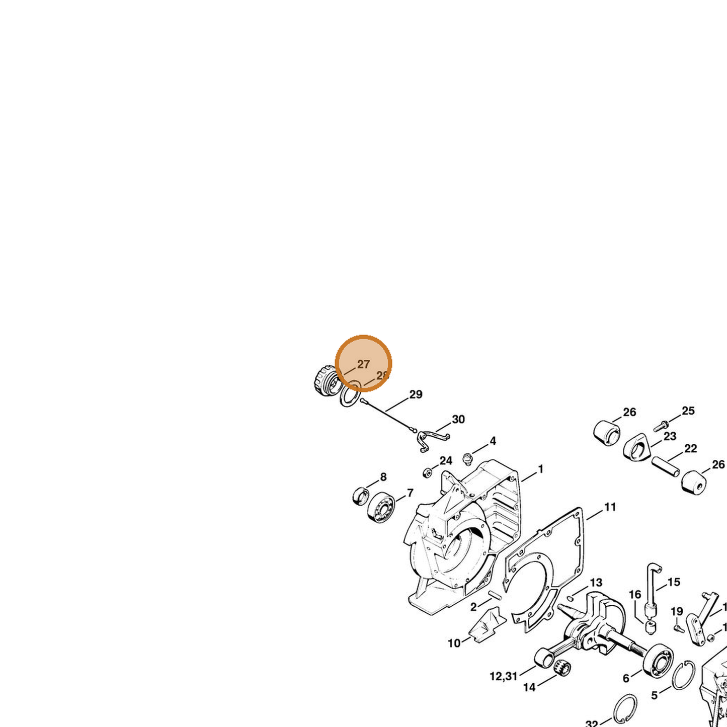 STIHL part 0000-350-0520 — IPL diagram snippet (6x zoom, amber highlight)