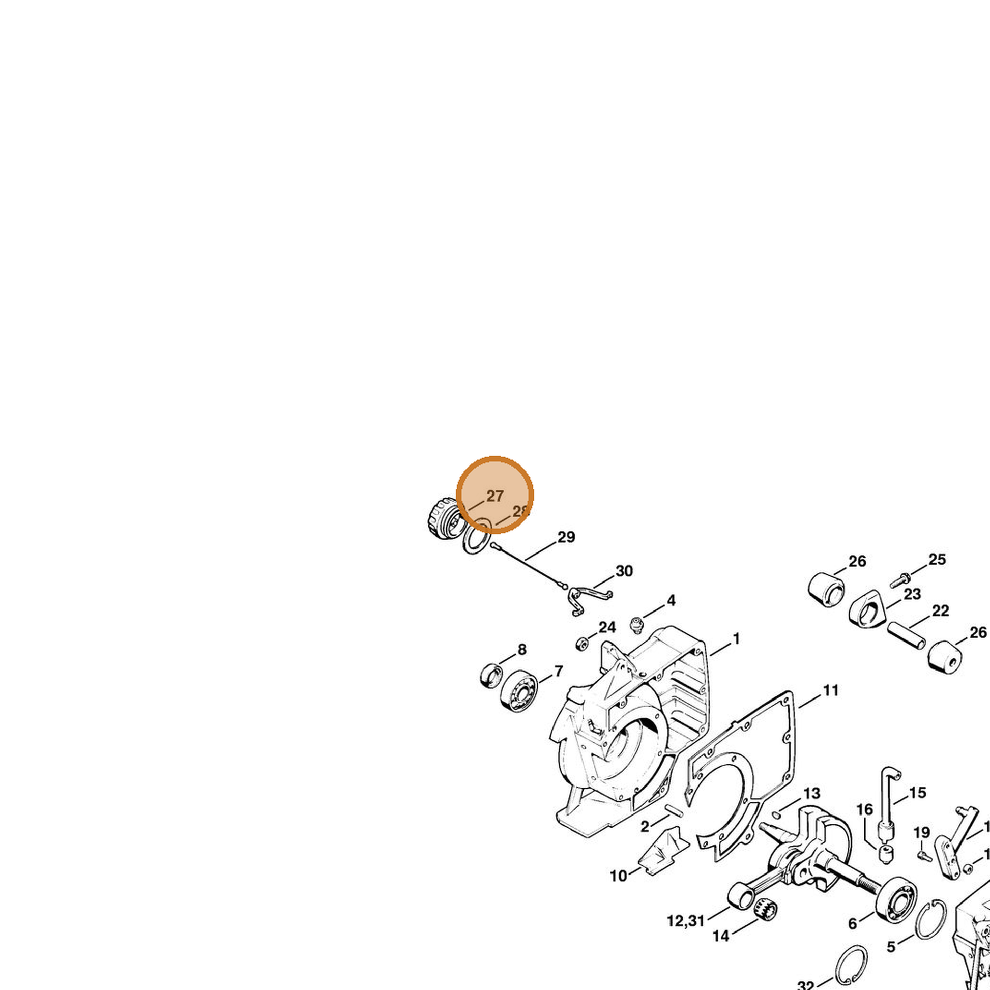 STIHL part 0000-350-0520 — IPL diagram snippet (6x zoom, amber highlight)