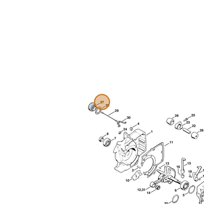 STIHL part 0000-350-0520 — IPL diagram snippet (6x zoom, amber highlight)