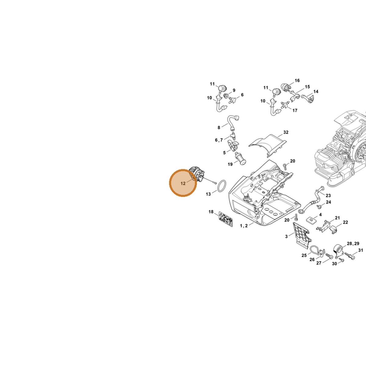 STIHL part 0000-350-0534 — IPL diagram snippet (6x zoom, amber highlight)