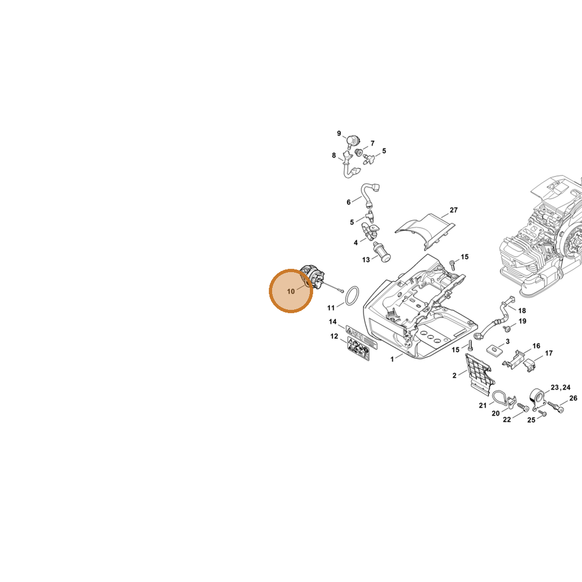 STIHL part 0000-350-0564 — IPL diagram snippet (6x zoom, amber highlight)