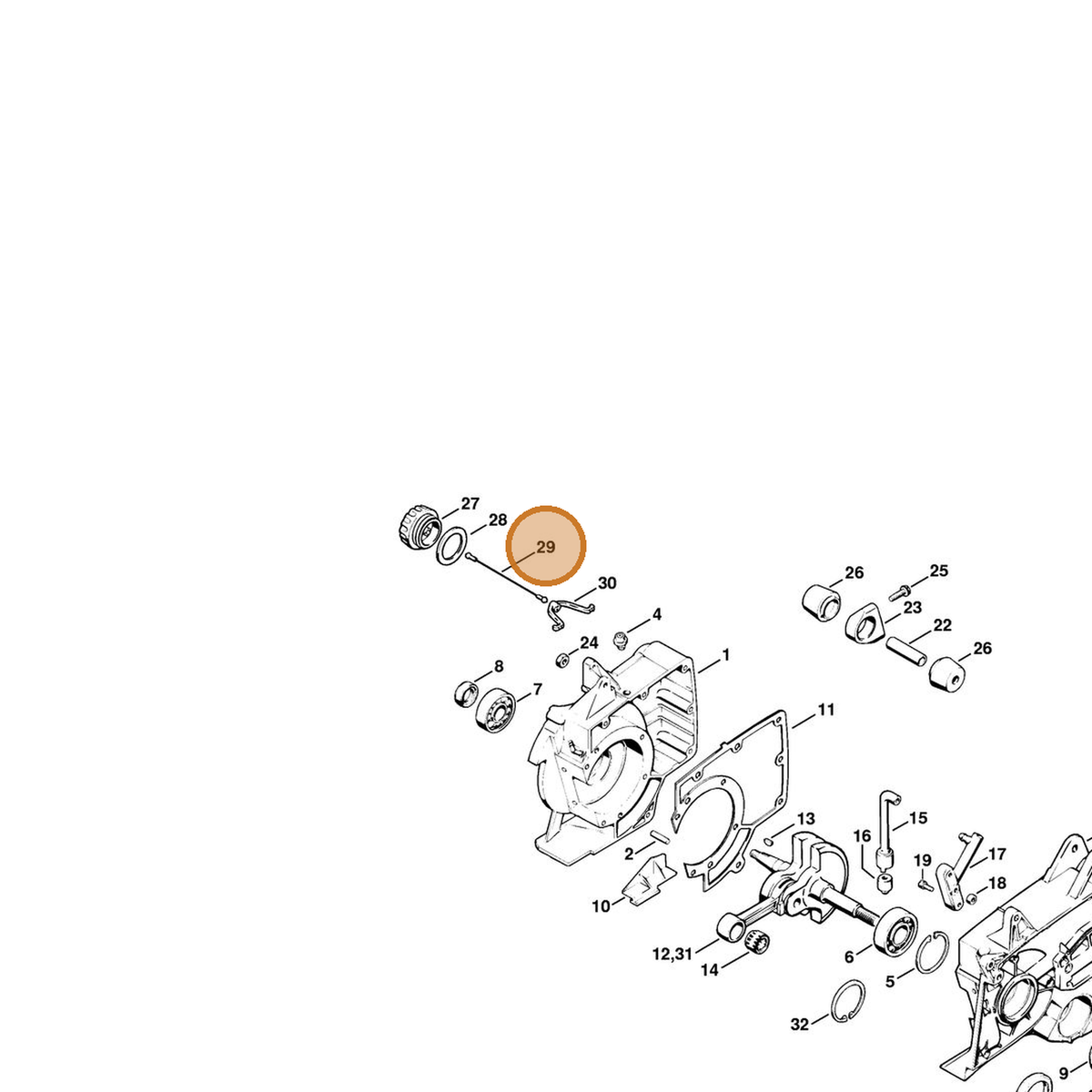 STIHL part 0000-350-0900 — IPL diagram snippet (6x zoom, amber highlight)