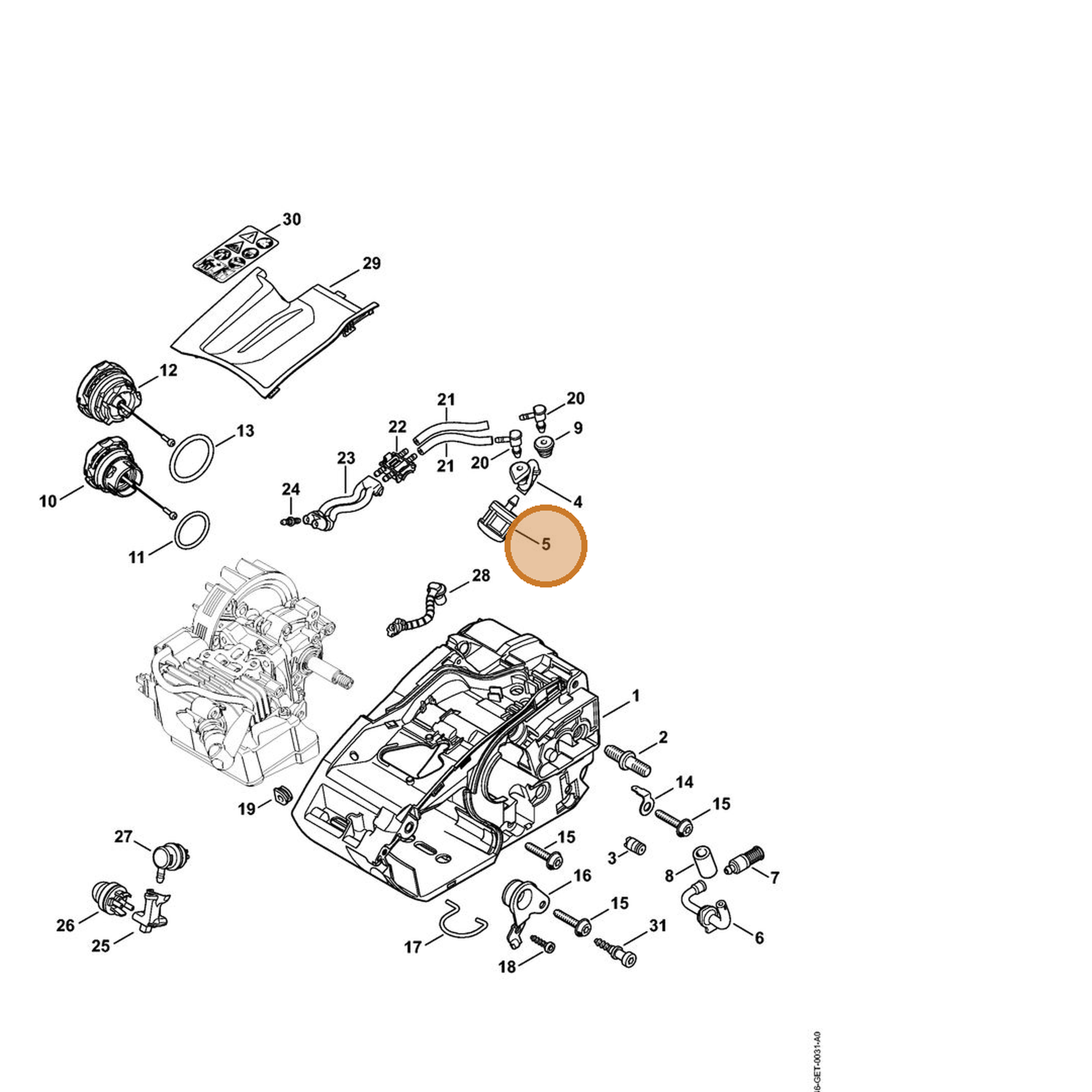 STIHL part 0000-350-3513 — IPL diagram snippet (6x zoom, amber highlight)