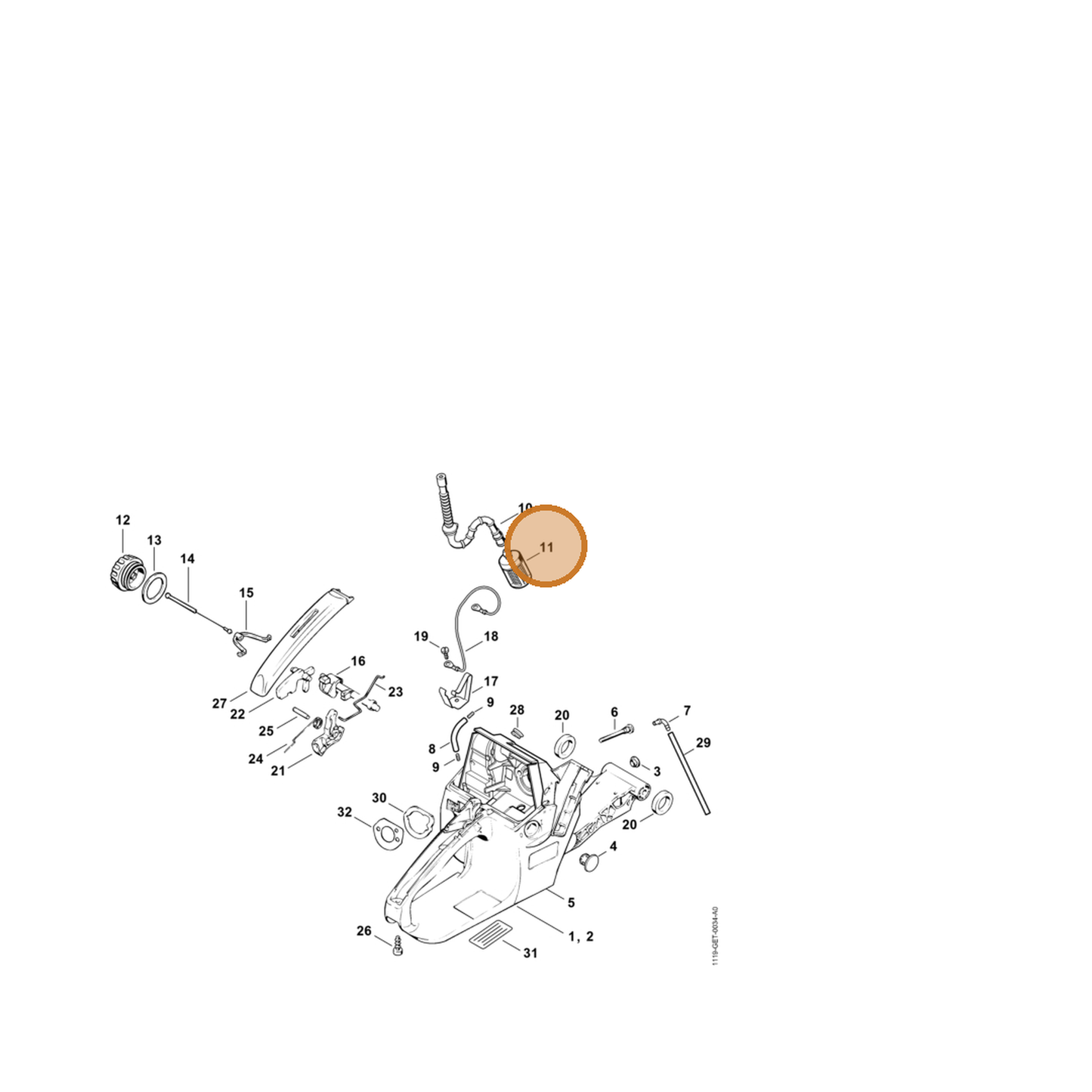 STIHL part 0000-350-3518 — IPL diagram snippet (6x zoom, amber highlight)