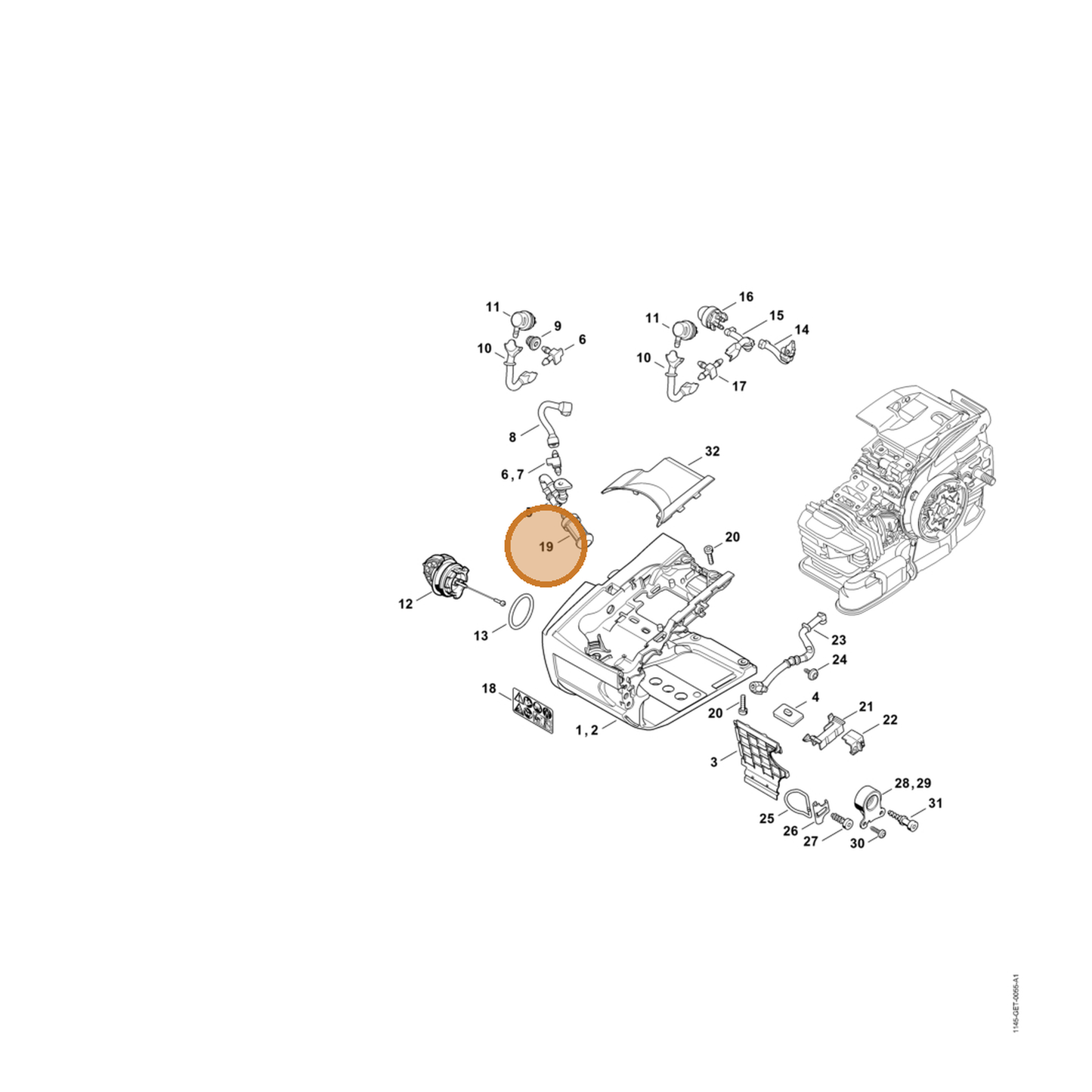 STIHL part 0000-350-3522 — IPL diagram snippet (6x zoom, amber highlight)