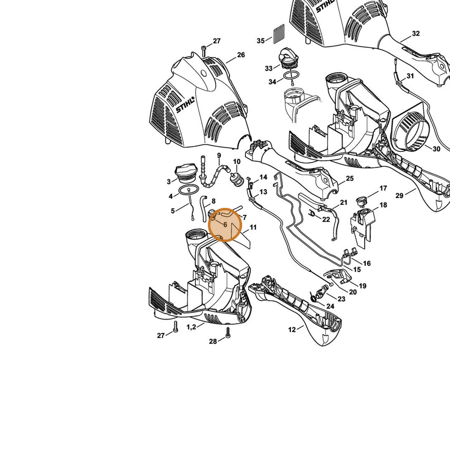 STIHL part 0000-350-5807 — IPL diagram snippet (6x zoom, amber highlight)