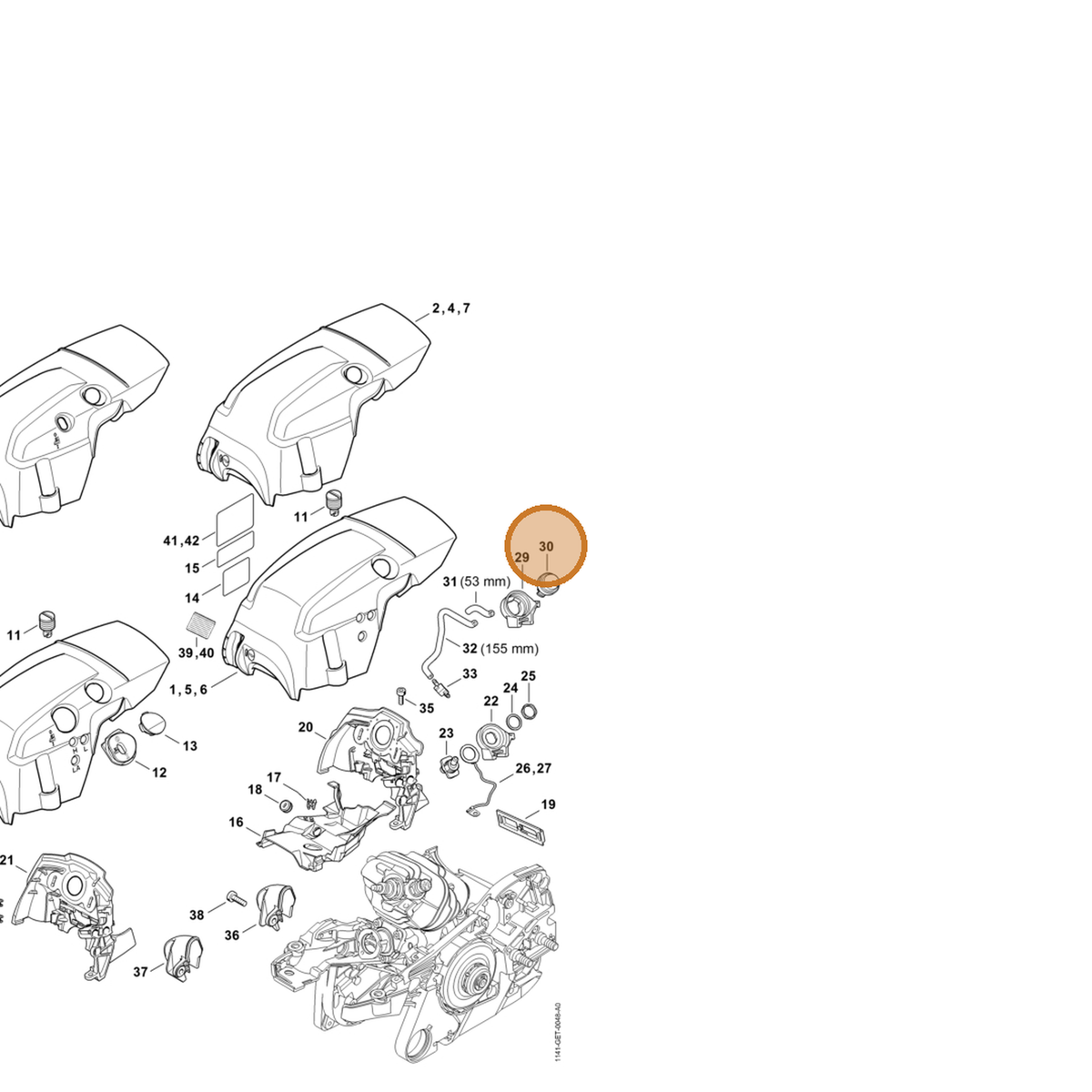 STIHL part 0000-350-6201 — IPL diagram snippet (6x zoom, amber highlight)
