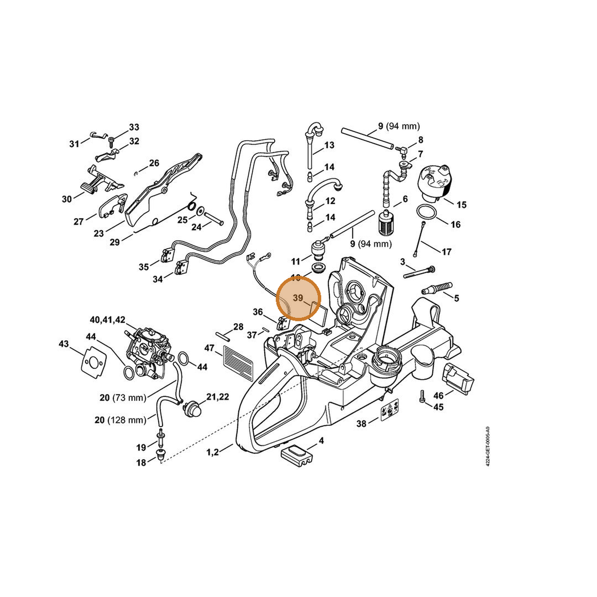 STIHL part 0000-351-1100 — IPL diagram snippet (6x zoom, amber highlight)