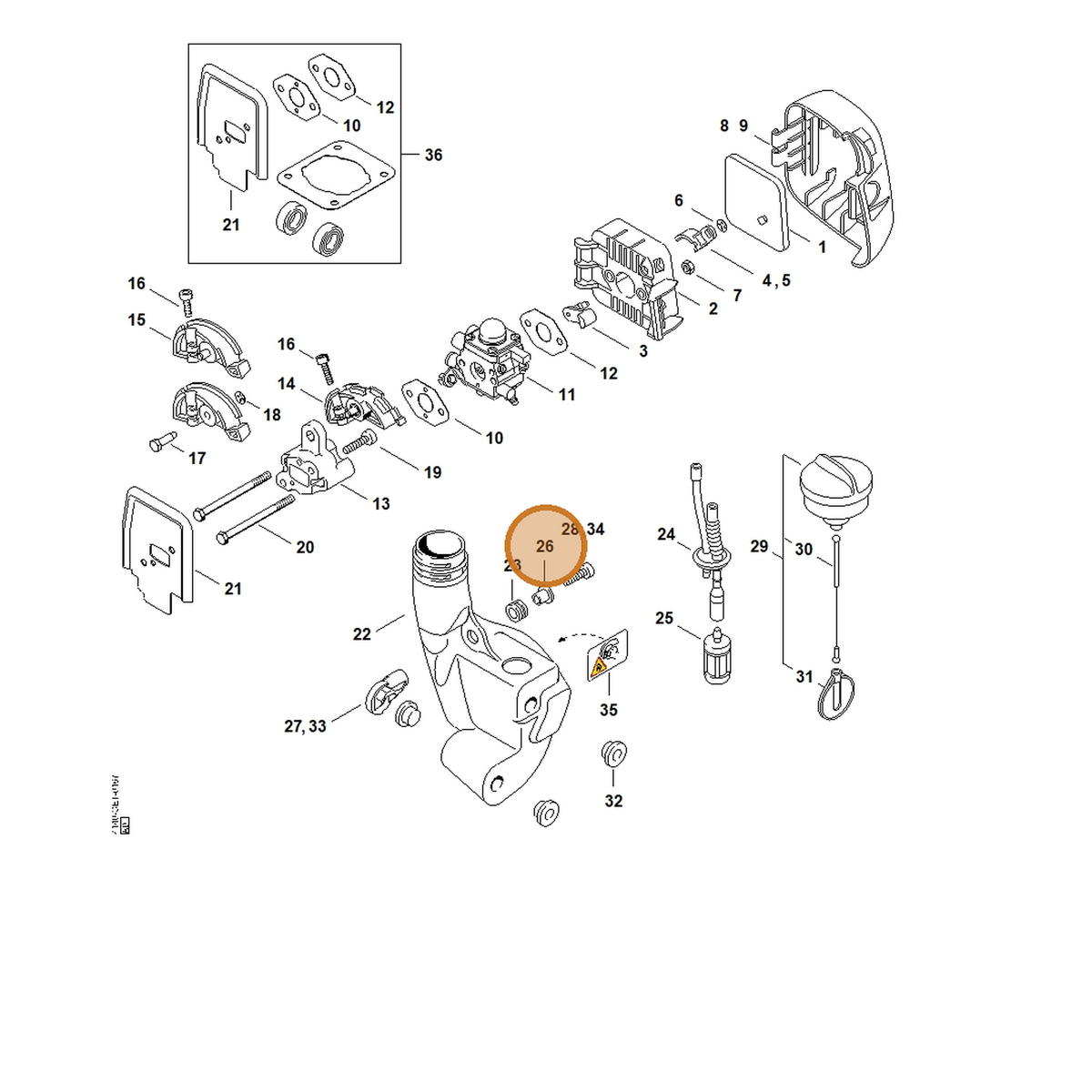 STIHL part 0000-351-3201 — IPL diagram snippet (6x zoom, amber highlight)