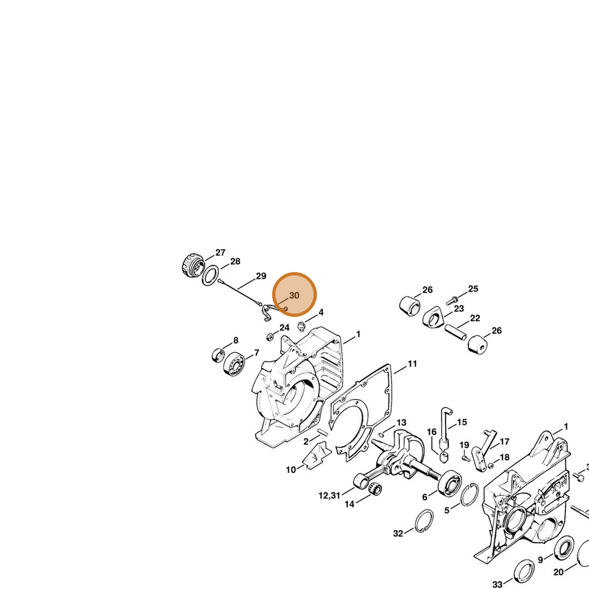 STIHL part 0000-353-0600 — IPL diagram snippet (6x zoom, amber highlight)