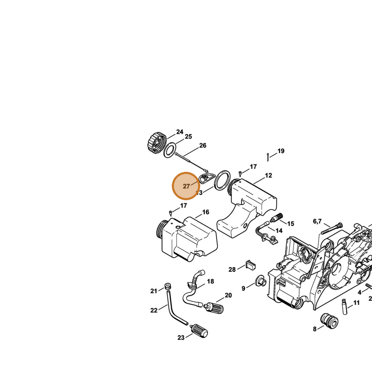 STIHL part 0000-353-0605 — IPL diagram snippet (6x zoom, amber highlight)