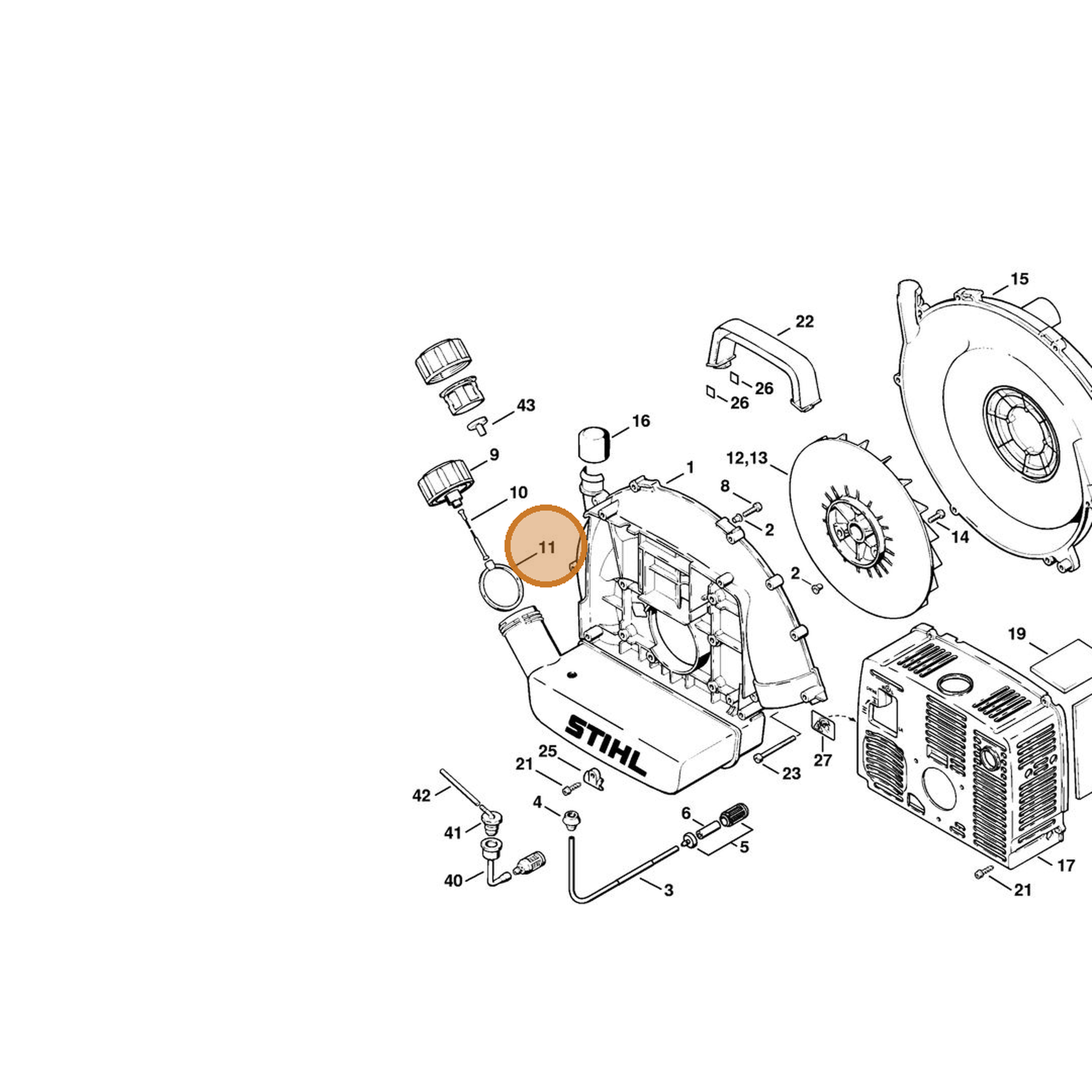 STIHL part 0000-353-0701 — IPL diagram snippet (6x zoom, amber highlight)