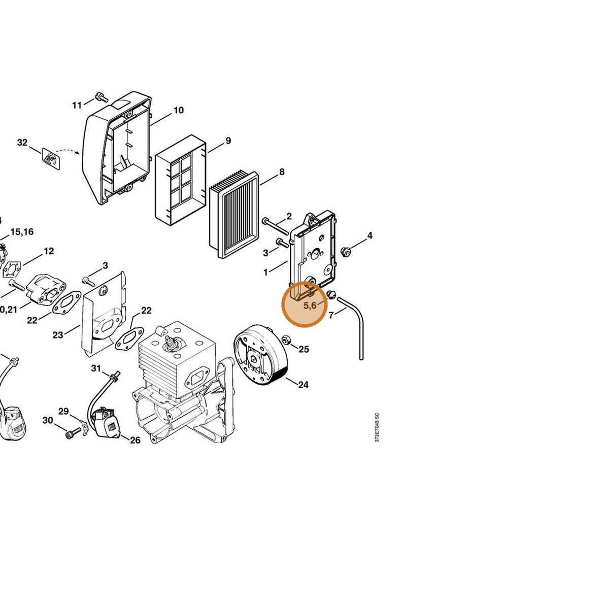 STIHL part 0000-353-6500 — IPL diagram snippet (6x zoom, amber highlight)
