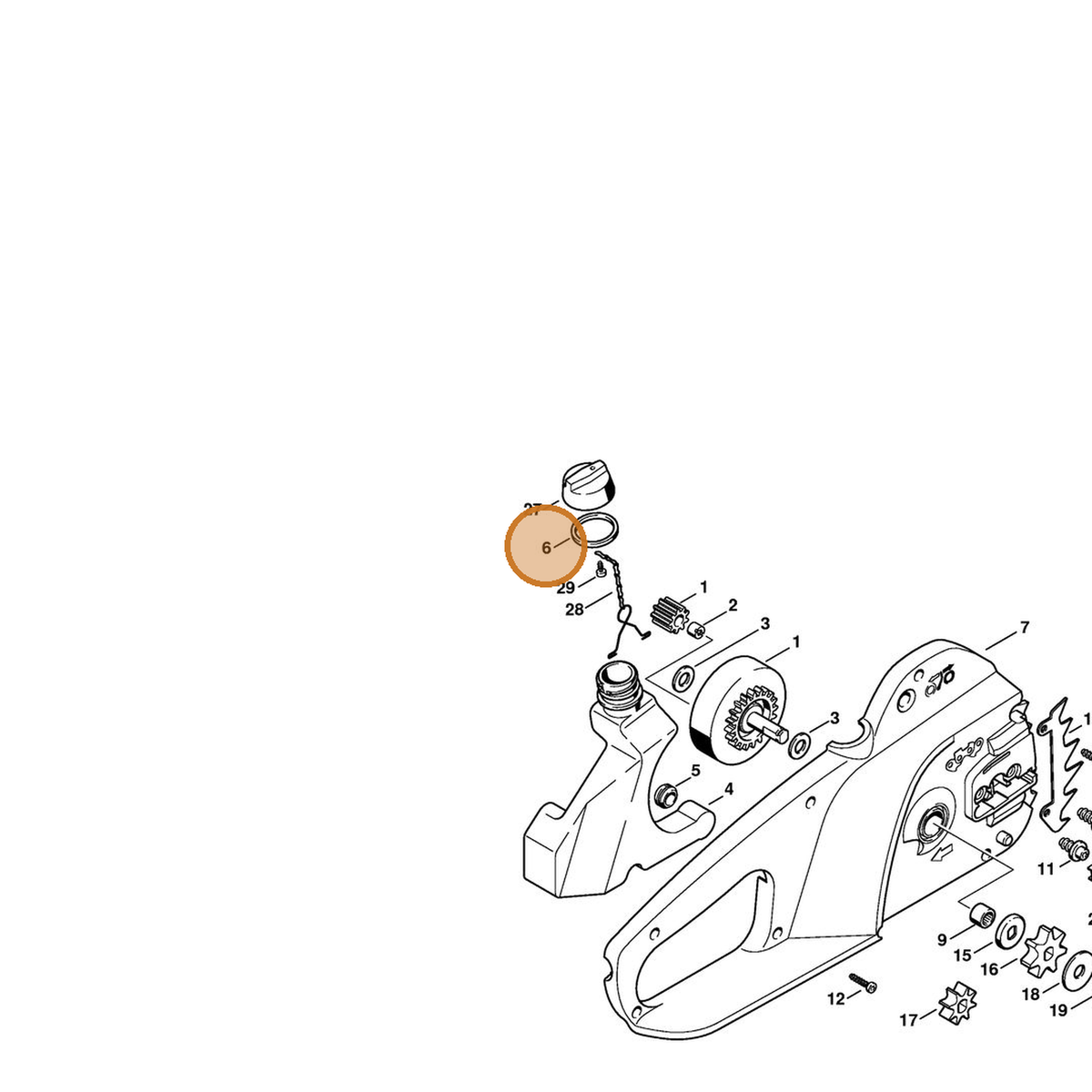 STIHL part 0000-359-1200 — IPL diagram snippet (6x zoom, amber highlight)