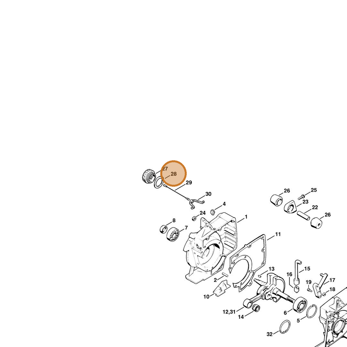 STIHL part 0000-359-1220 — IPL diagram snippet (6x zoom, amber highlight)