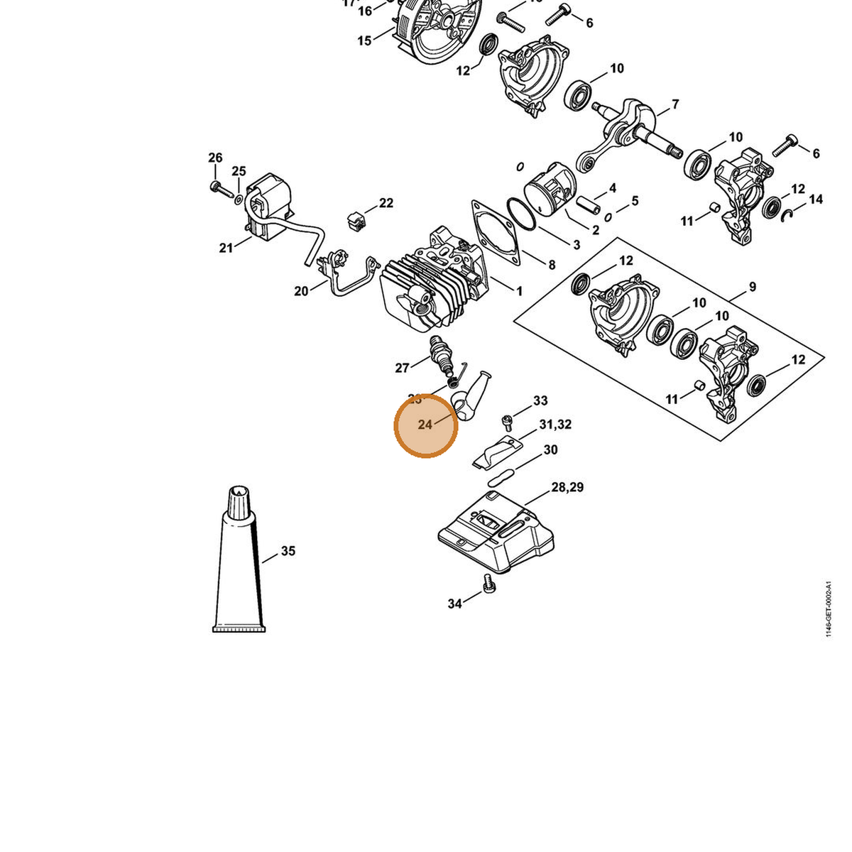 STIHL part 0000-405-1005 — IPL diagram snippet (6x zoom, amber highlight)