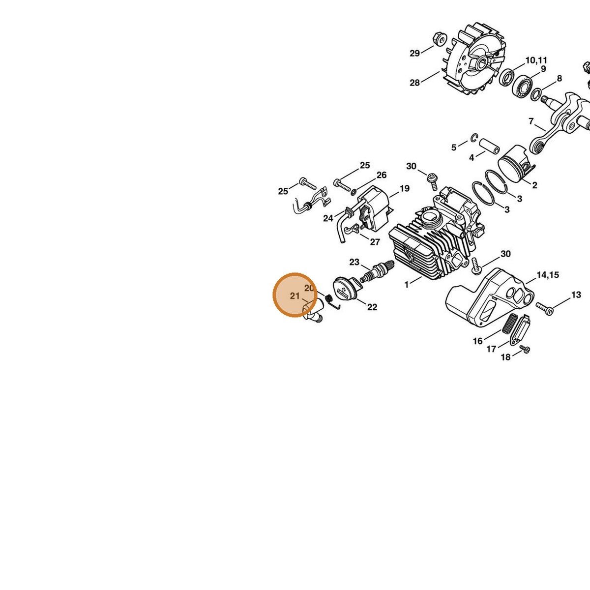 STIHL part 0000-405-1007 — IPL diagram snippet (6x zoom, amber highlight)