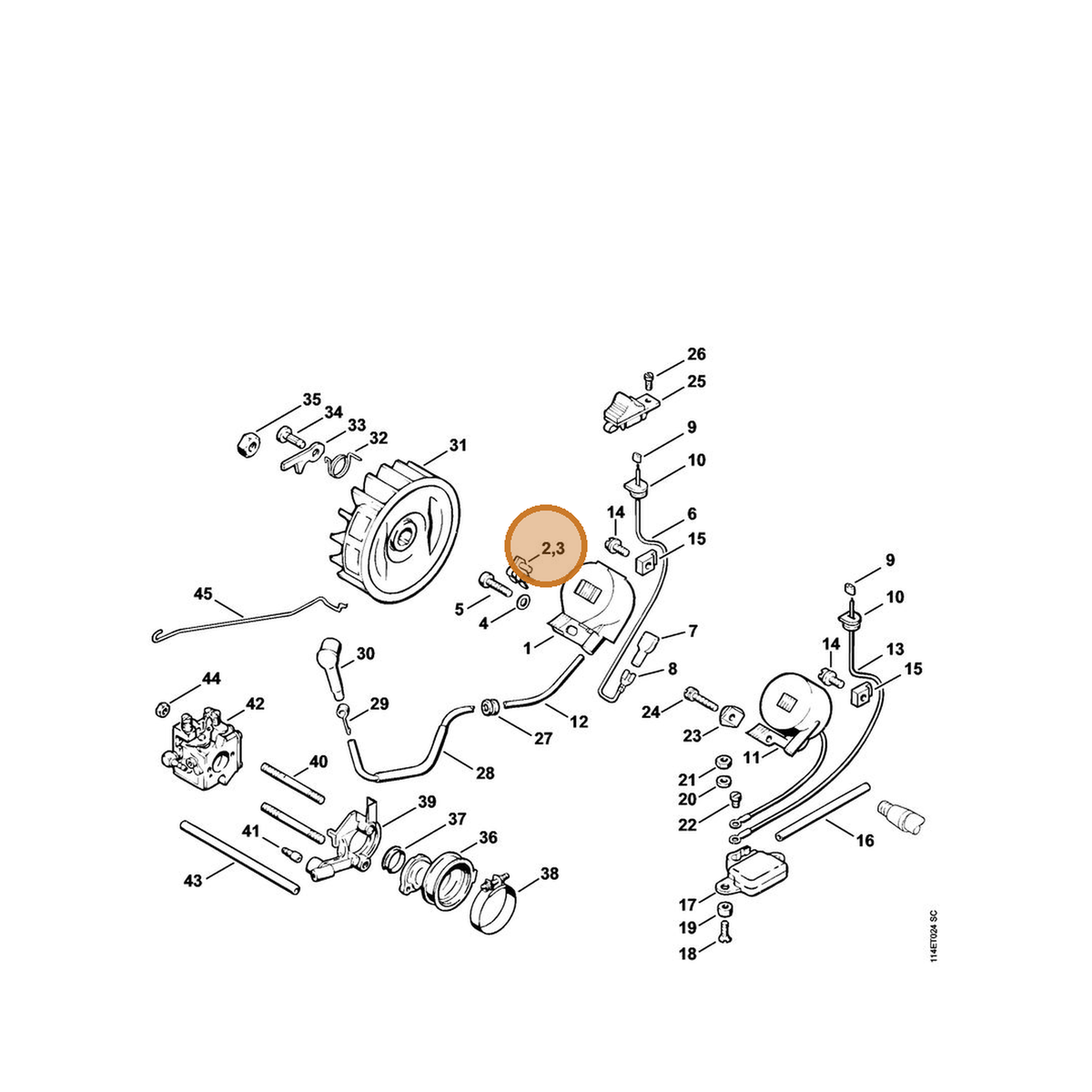 STIHL part 0000-448-1203 — IPL diagram snippet (6x zoom, amber highlight)