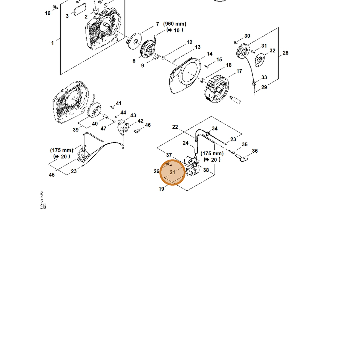 STIHL part 0000-448-1250 — IPL diagram snippet (6x zoom, amber highlight)